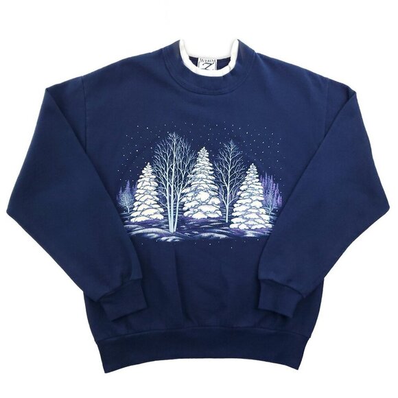 Whim Z Vintage Grandma Sweatshirt Glitter Double Crewneck Snow Trees Medium - Picture 1 of 15